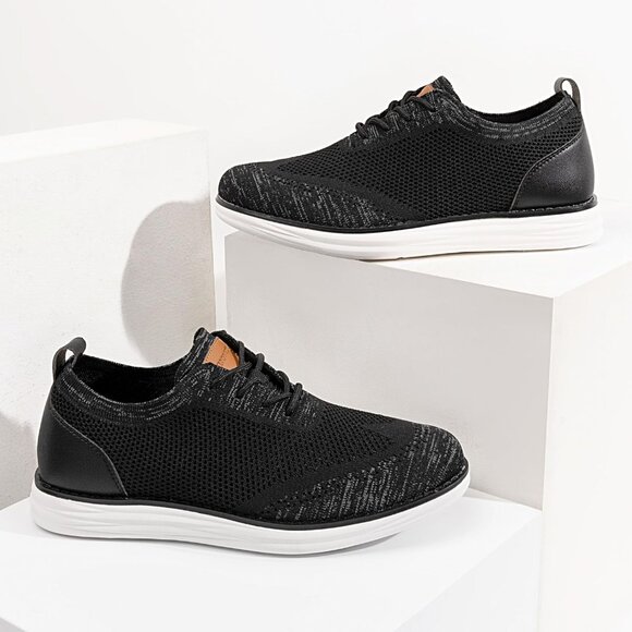 Men's Black Textile Lightweight EVA Foam Casual Lace up Walking Shoes - Picture 3 of 9